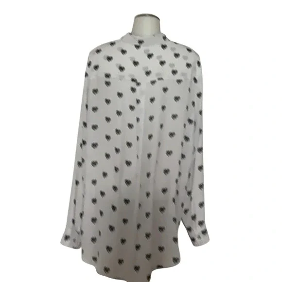Rose Olive Womens XL White Black Hearts Print Button Up Shirt Long Sleeve blouse - Picture 8 of 10